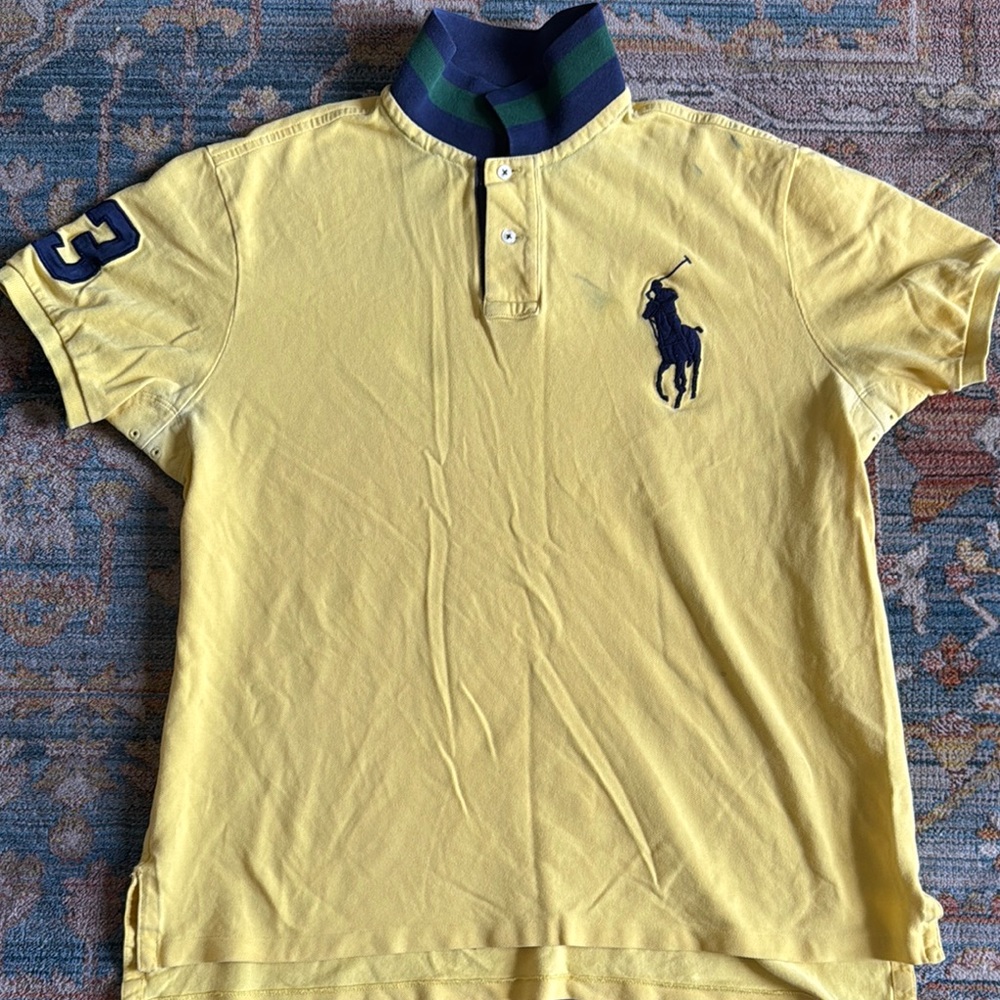 Polo by Ralph Lauren Yellow and Green Classic Polo Shirt (Stains near horse)ASIS